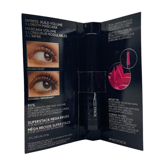 2X MAC Stack Superstack Mega Brush Mascara Black Travel Size 0.1 fl oz/3 ml each - Picture 3 of 4